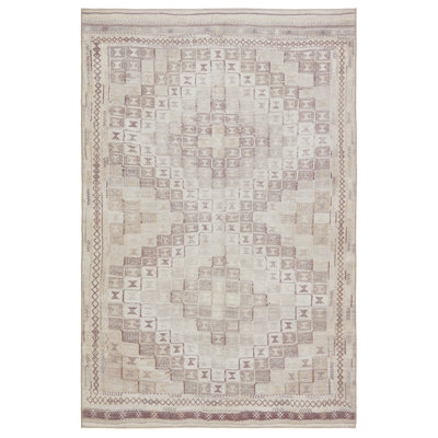 Tapis géométrique en polyester tissé à la machine lavable à la machine en beige / bourgogne