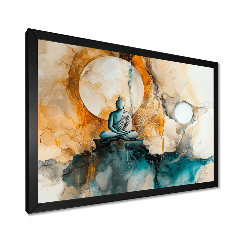 «Whispering Light Of Buddhism II», reproduction d'art bouddhiste, Reproduction encadrée d'une seule photo sans pass, Noir