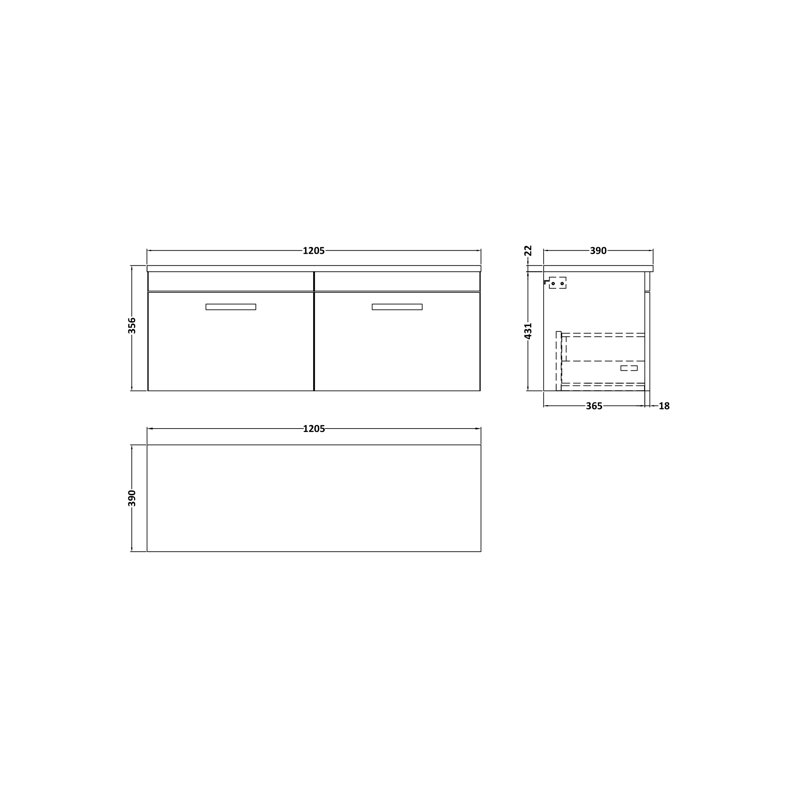 Athena 120.5cm Double Bathroom Vanity Base Only, Gloss Grey