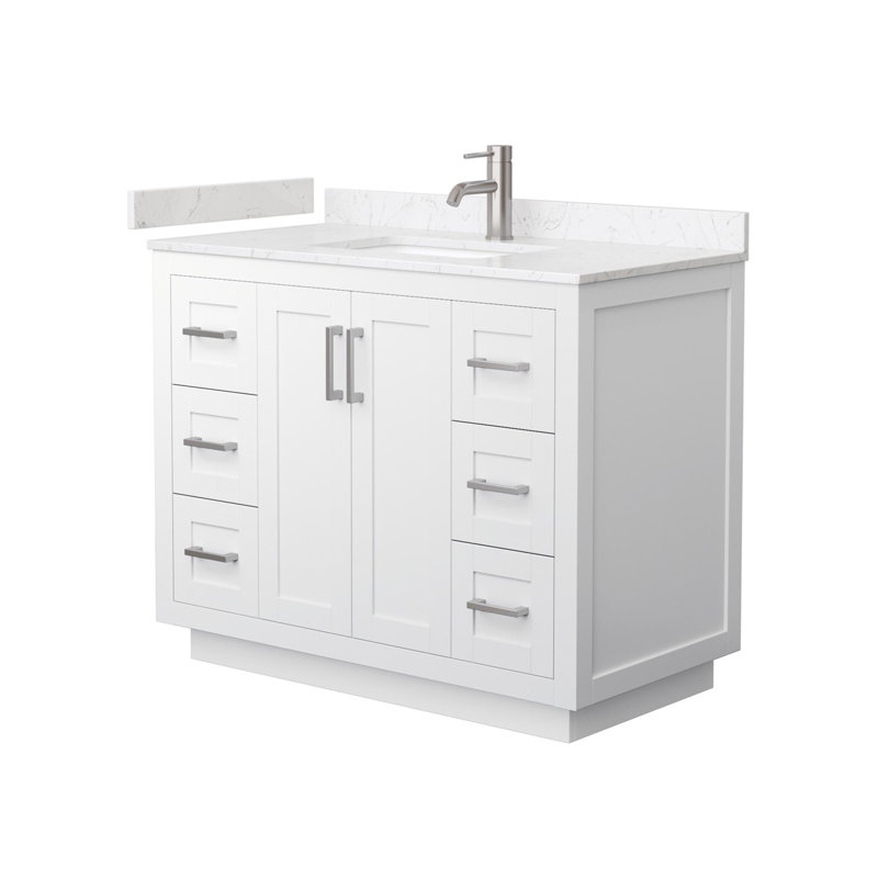 Miranda 42" Freestanding Single Bathroom Vanity with Cultured Marble Top, White, Carrara Cultured Marble, Brushed Nickel