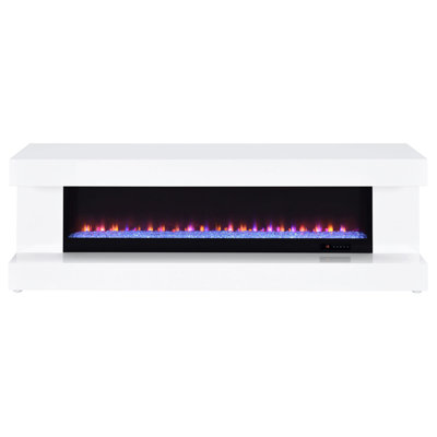 Meuble télé avec foyer et haut-parleur Bluetooth 71 pouces noir brillant Orry