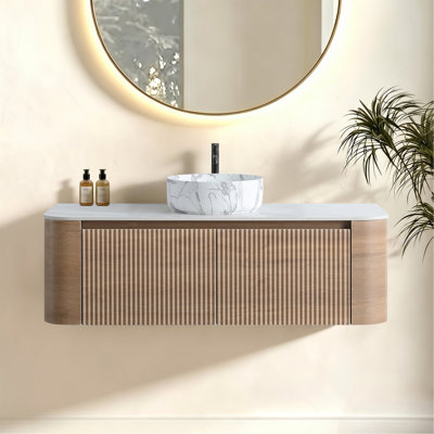 48 Inch Bathroom Vanity With Sink, Honey Oak Wall Cabinet With Free Towel Rack, Single Carrara White Ceramic Basin Design, Without Drain And Faucet, Pre-Assembled