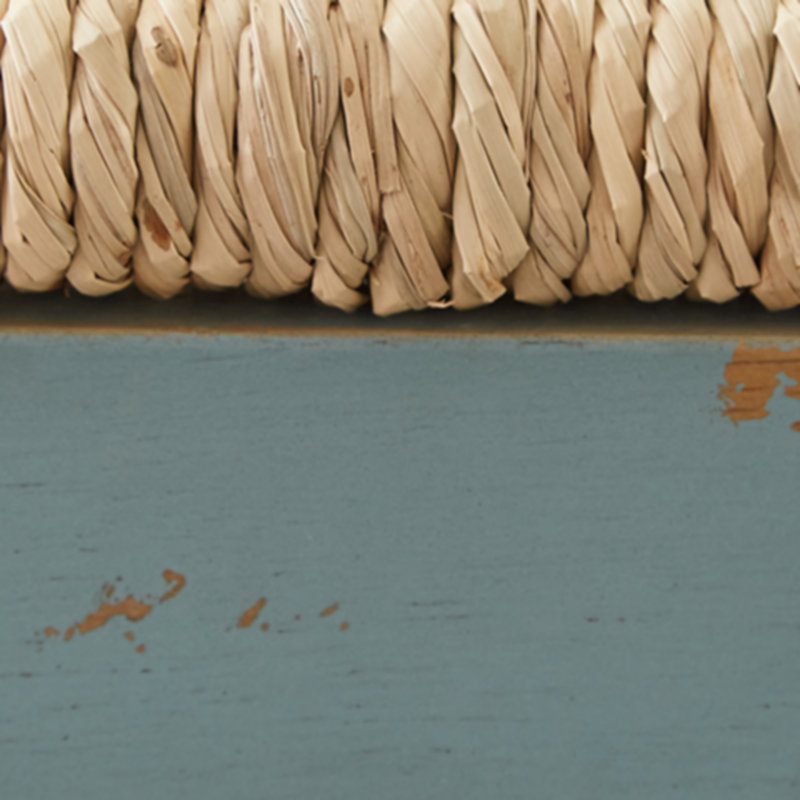 Teal Wood Backless Counter Stool with Woven Seat