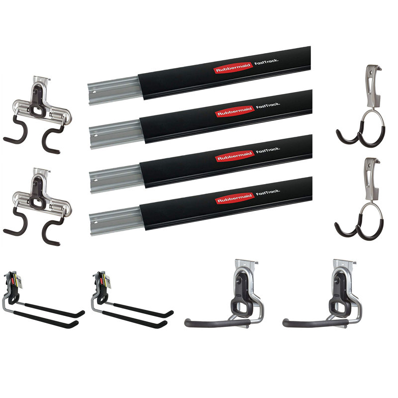 Rubbermaid 4 FastTrack Wall Mounted Storage Rails + Versatile Hook Assortment