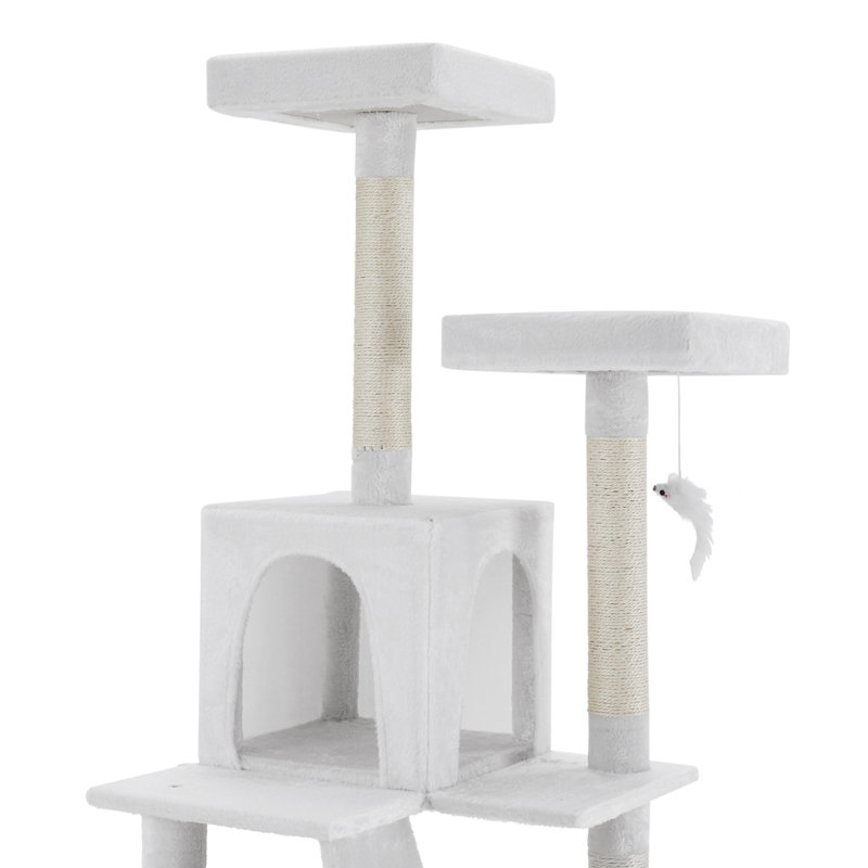Sam's 50" White Faux Fur Cat Tree with Perches and Scratching Posts