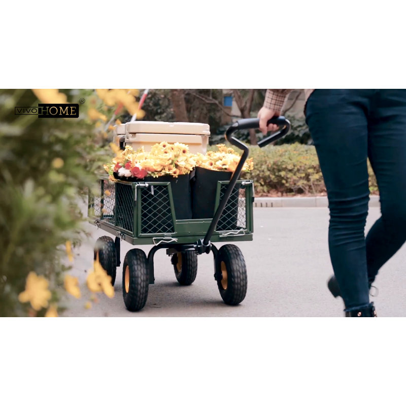 Yellow Heavy-Duty Steel Garden Wagon with Pneumatic Tires
