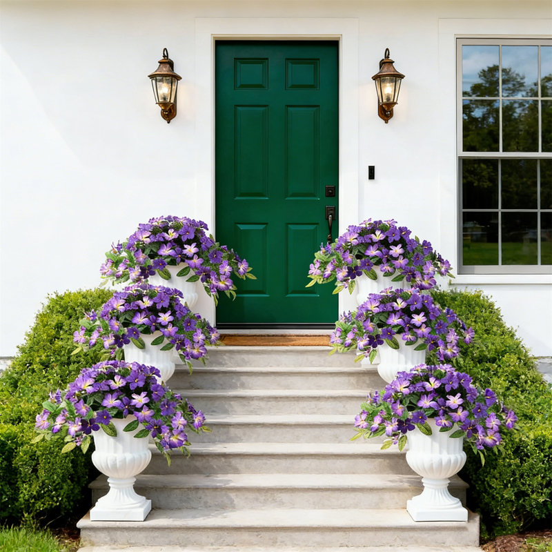 2 paquets de fleurs en soie artificielles réalistes résistantes aux rayons UV pour la décoration extérieure, le patio, le jardin, le porche et le style d'événement