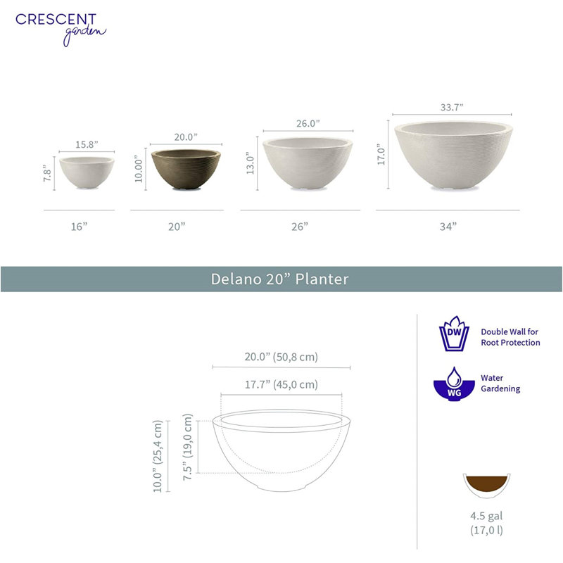 Pot Planter, 10" H x 10" W x 20" D, Slate