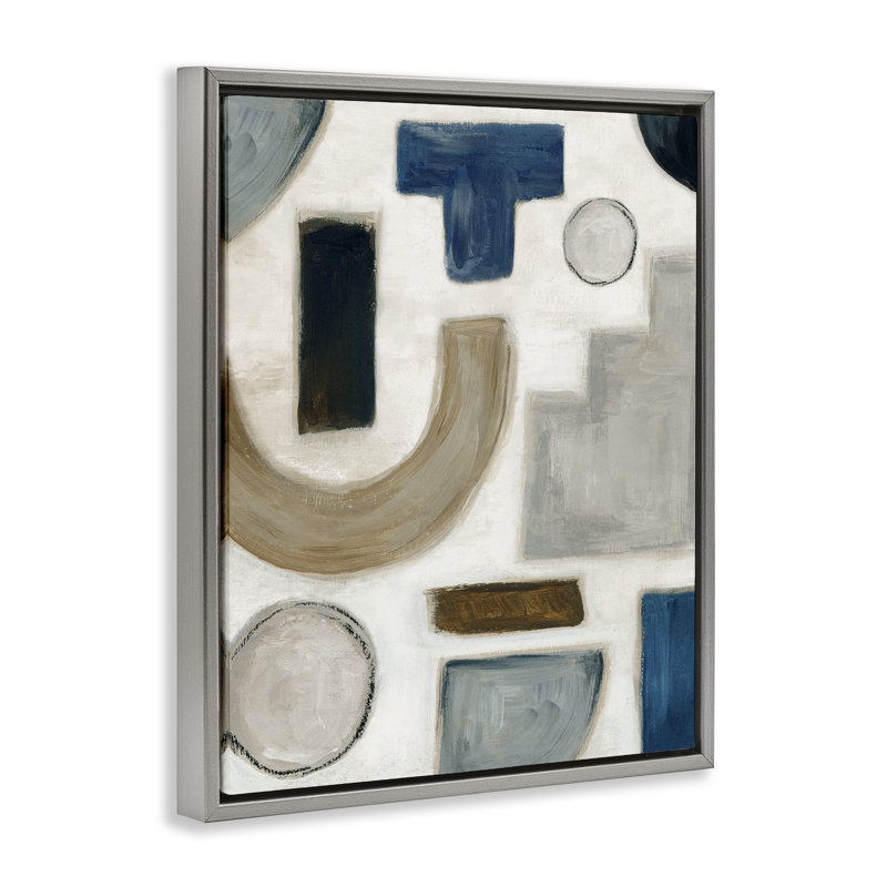 "Natural Tone Shapes", art mural encadré par Emma Peal, H 21 po x l 17 po, Cadre flottant gris lustré