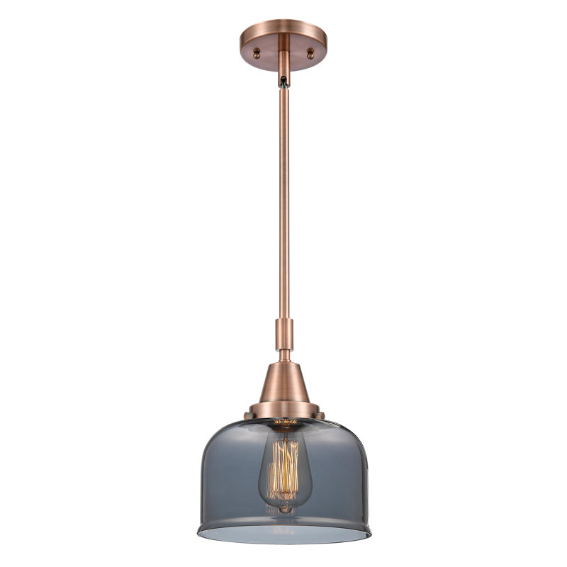Luminaire suspendu 1 lumière à une cloche, Plaqué couleur fumée, H 44,12 po x l 8 po x P 8 po, Cuivre antique
