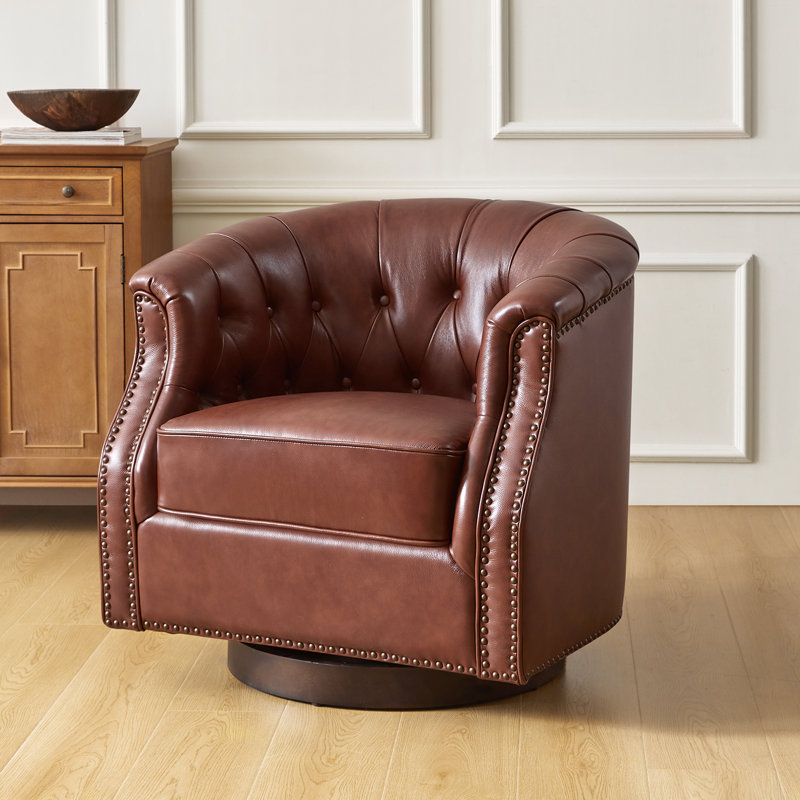 Chaise berçante Chesterfield, Cuir véritable brun
