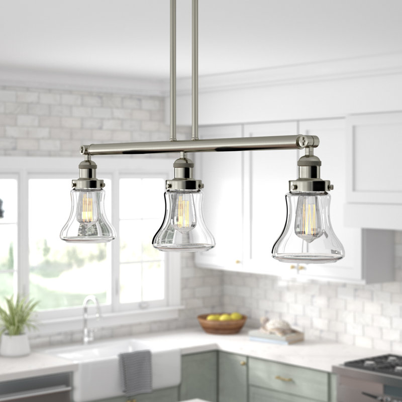 Luminaire suspendu pour îlot de cuisine 3 lumières Edda, Transparent, Ampoule non incluse, Cuivre antique
