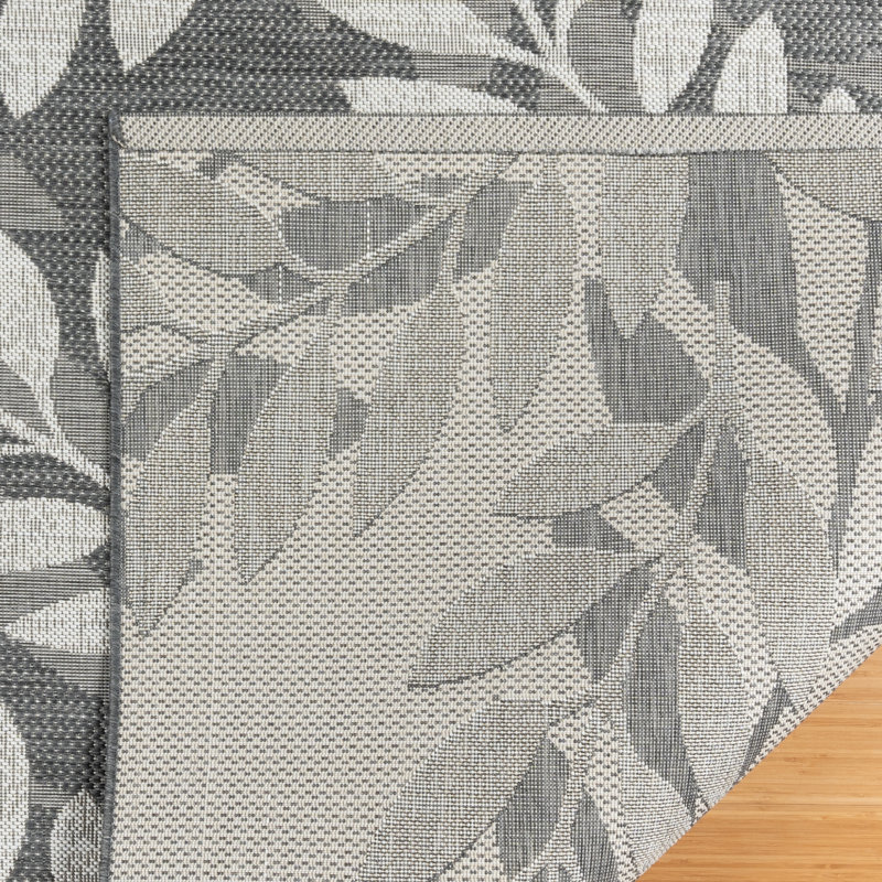 Solterra Ramo Charcoal Gray Cream Ivory Casual Leaves Flatweave Polypropylene Indoor/ Outdoor Area Rug