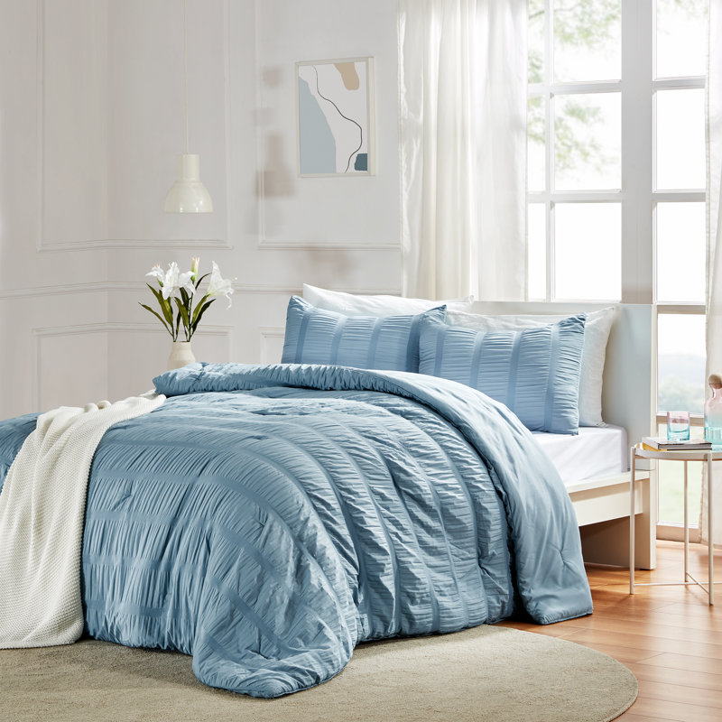 Polyester Comforter, Full/Queen Comforter + 2 Standard Shams, Cameo Blue