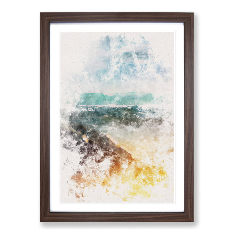 Sunshine on a Beach in Greece - Picture Frame Painting Print, 33cm H x 24cm W x 2cm D, Walnut Framed