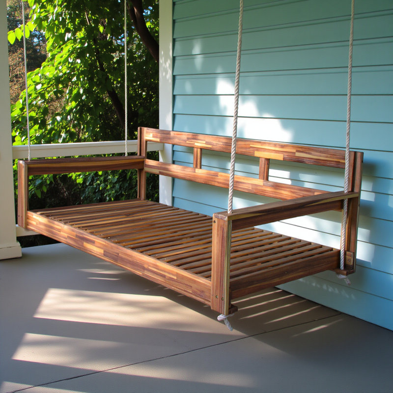 Structure de lit de jour de balançoire de véranda en bois pour patio, banc de balançoire de jardin avec 4 cordes de suspension pour la cour, extérieur, naturel