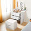 31 bureaux avec option de meuble-lavabo et rangement, station de charge blanche compacte