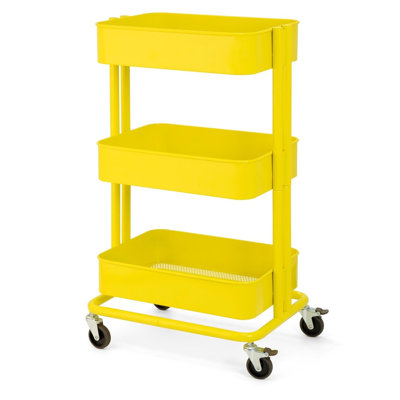 3-Tier Metal Mobile Storage Cart – Multifunctional Mesh Shelf Storage Cart