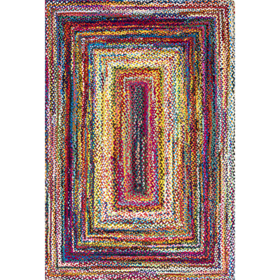 Handmade Braided Bohemian Cotton Multicolor Area Rug