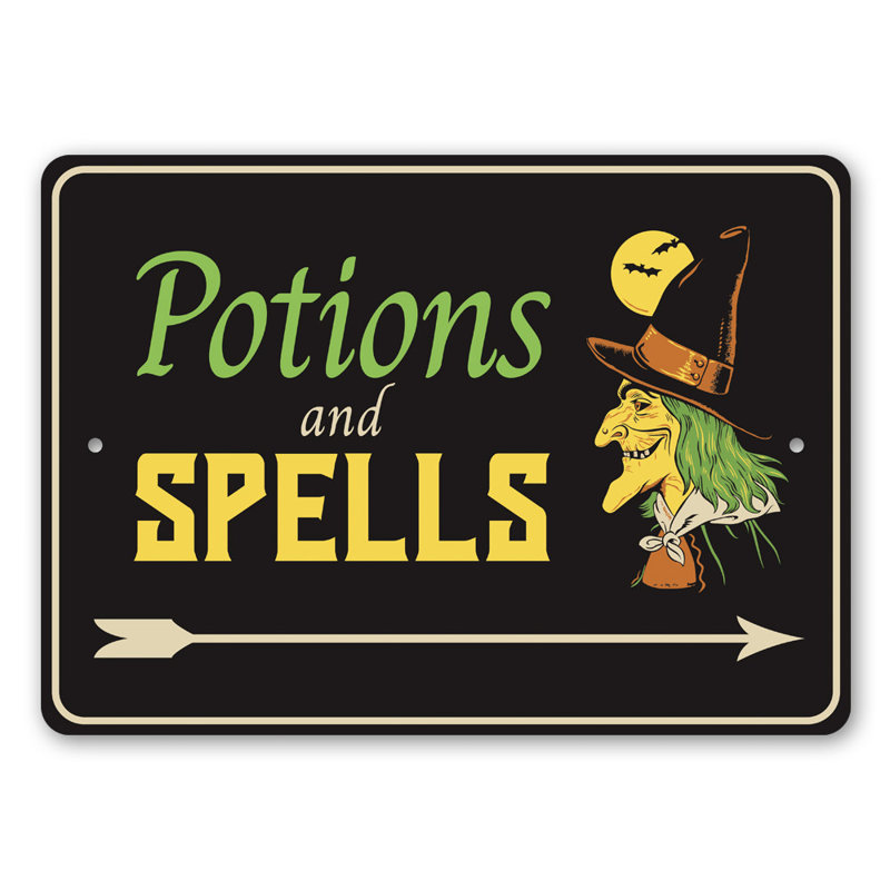 Potions et sortilège, H 12 po x l 18 po x P 0,06 po