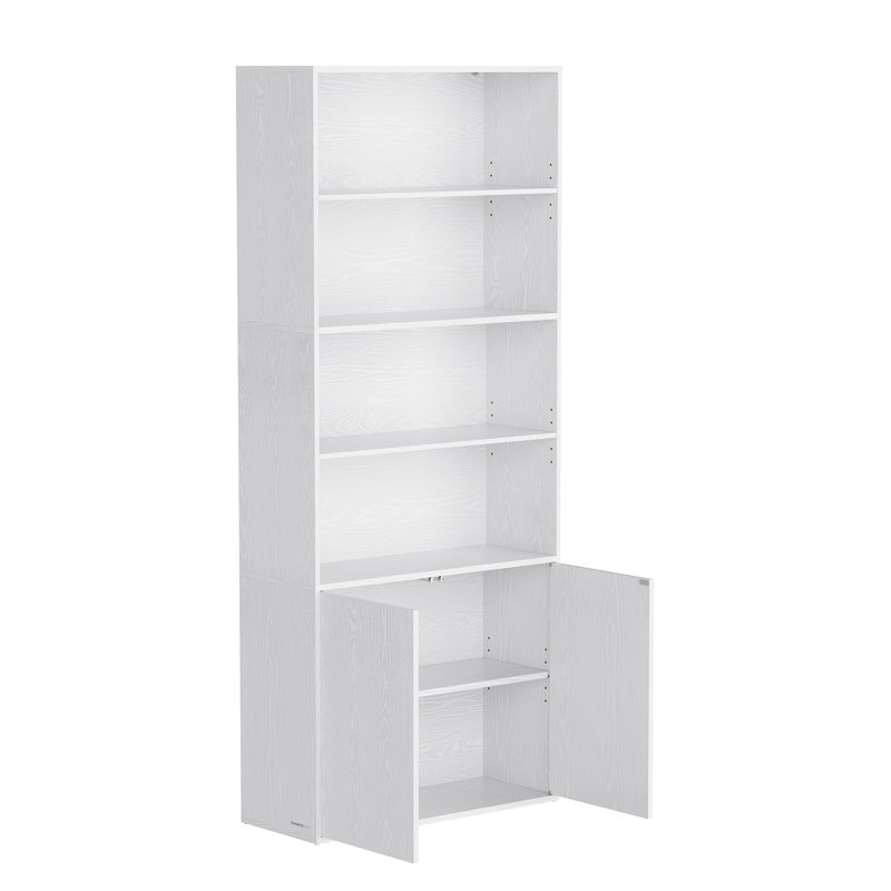 Grande bibliothèque, assemblage sans outils Superfast, bibliothèque à 6 niveaux avec porte, pour chambre à coucher de salon, blanc