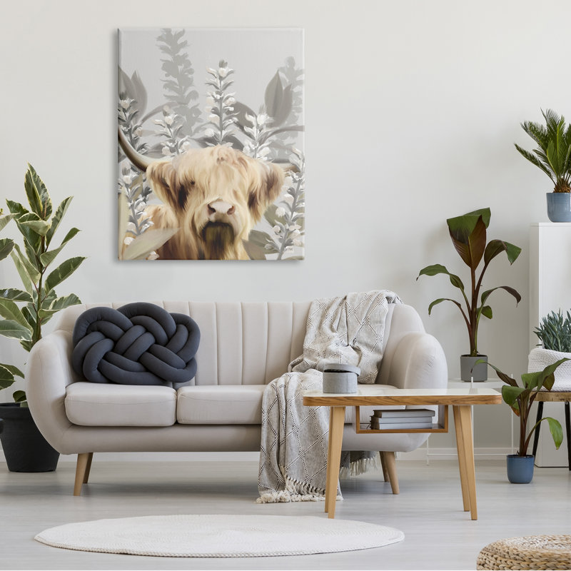 «Longhorn Portrait Shaggy Bovins», H 48 po x l 36 po, Plaque de bois