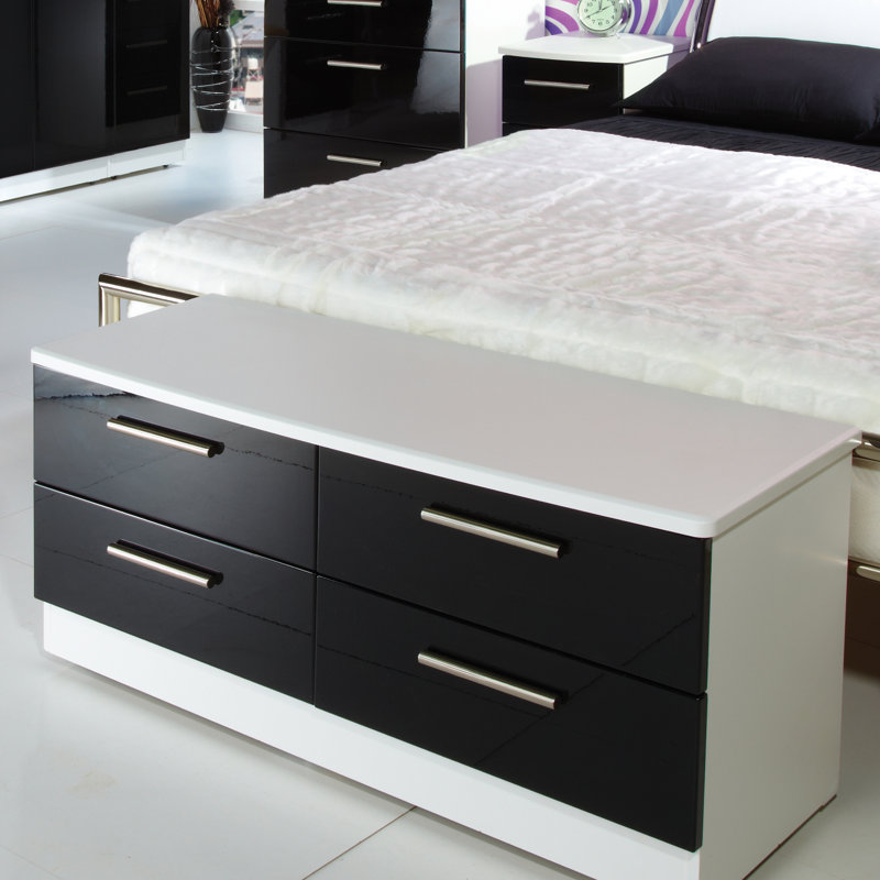 Fully Assembled Yvette 4 Drawer Chest, White/Black
