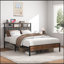 Cadre de lit double, cadre de lit plateforme en bois, chevet avec emballage souple et 2 pièces, pas de bruit, pas besoin de matelas à ressorts et d'outils d'assemblage simples, grand espace de rangement au bas du lit, brun-2121317911