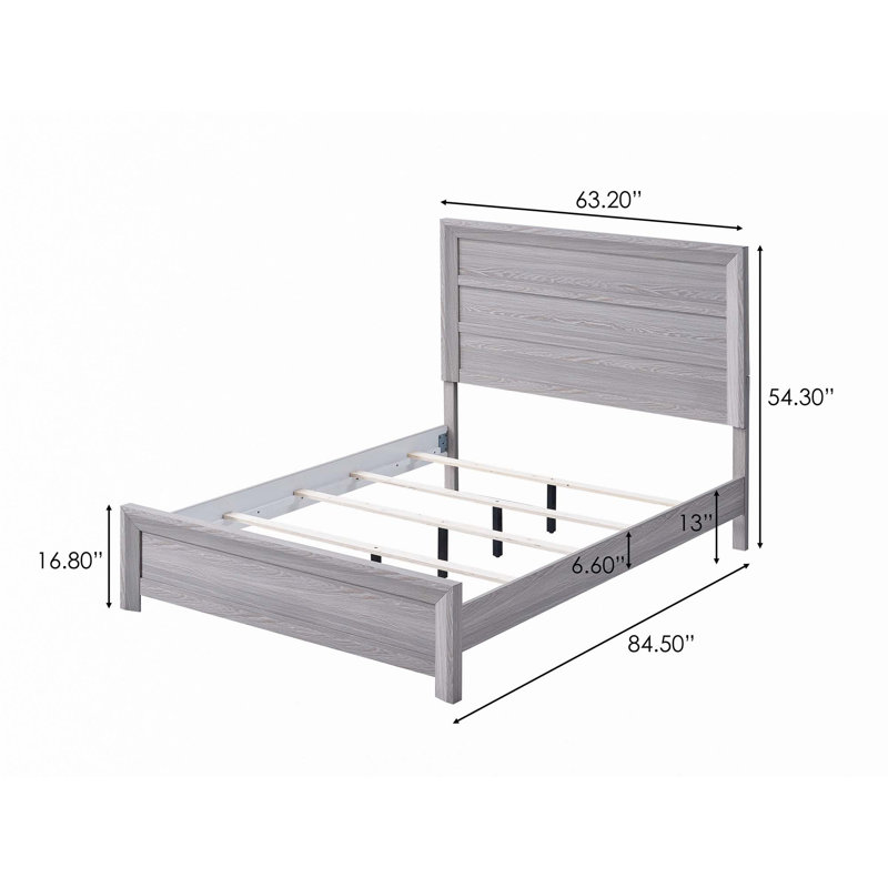 Lit plateforme en bois, Gris, Grand