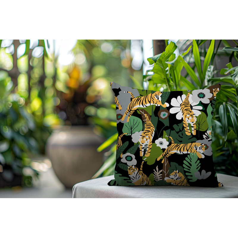 Oreiller carré réversible intérieur / extérieur Tor Tiger, Gris, H 16 po x l 16 po