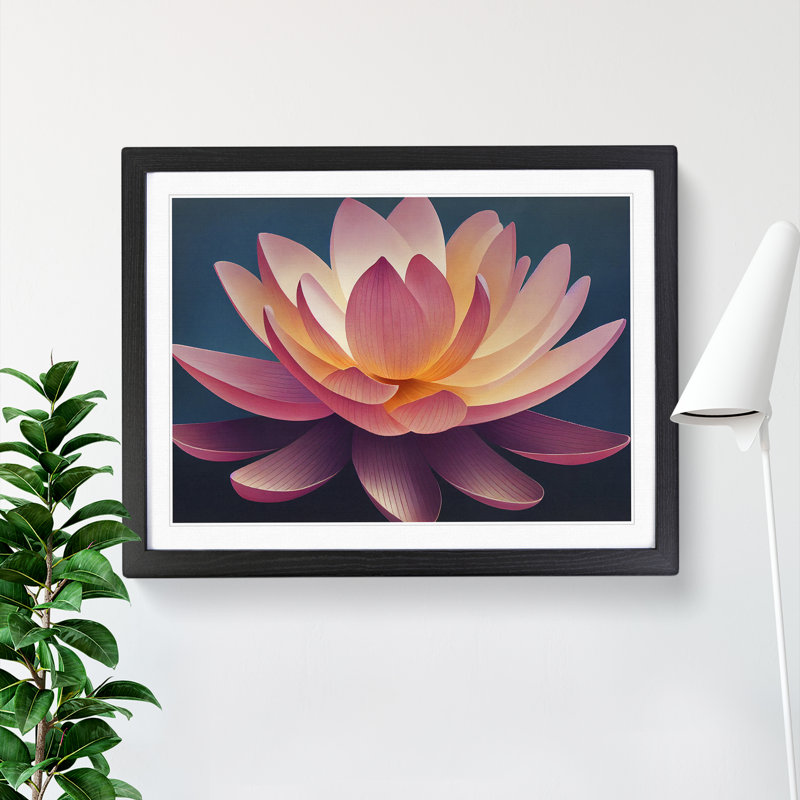 Pure Lotus Flower - Single Picture Frame Print, Black, 46cm H x 64cm W x 2cm D