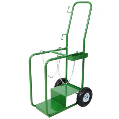 440Lbs Capacity Cylinder Cart,WELDING CYLINDER HAND TRUCK,Large Dual Oxygen Tank 9.5" Cart Dolly With 10-Inch Pneumatic Wheels, Green Color