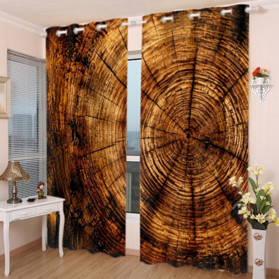 2Pcs Grommet Wood Grain Blackout Curtains, Rustic Tree Ring Texture Print Polyester Drapes, Thermal Insulated, Noise Reducing & Privacy Protection, Room Darkening Window Drapes for Bedroom, Living Room, Kitchen Indoor Home Decor
