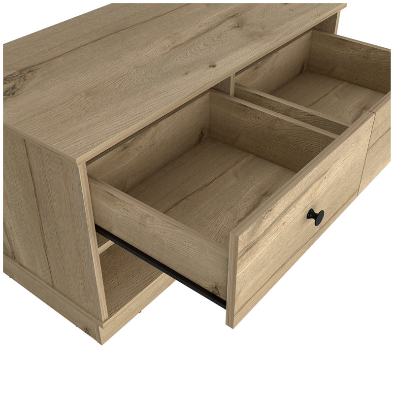 Storage Bench Beji, Lower Shelf, Two Drawers, Finish, Light Oak