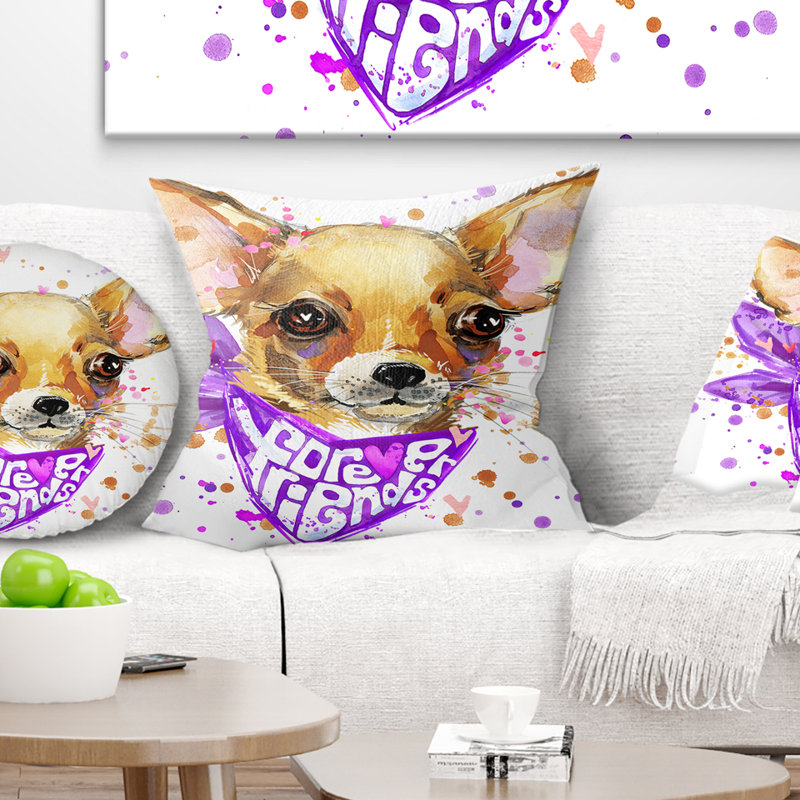 Coussin de châle pour chien jolie chiot avec cou animal, 18 po x 18 po, Coussin décoratif