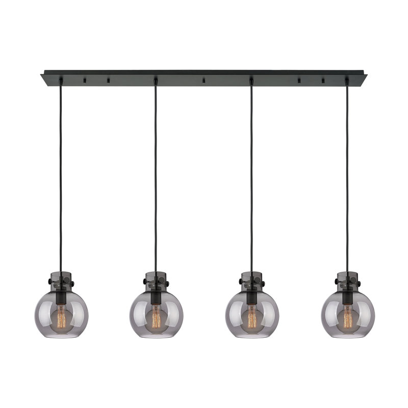 Luminaire suspendu sphère 4 lumières Amrith, Gris fumée clair, Noir mat