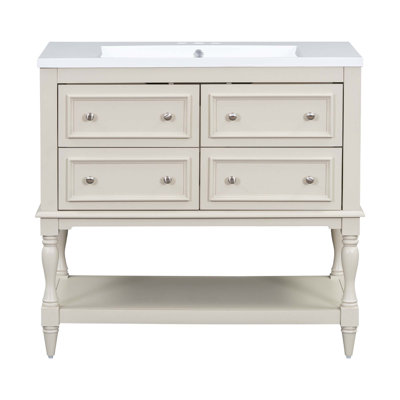 Bathroom Vanity Cabinet With Undermount Resin Sink & 4 Drawers