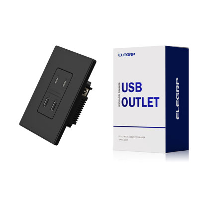 ELEGRP USB Wall Outlet With 2A & 2C USB Ports, 42W Fast Charge 4 Ports USB Charger, Wall Plate Included, UL/CUL Listed