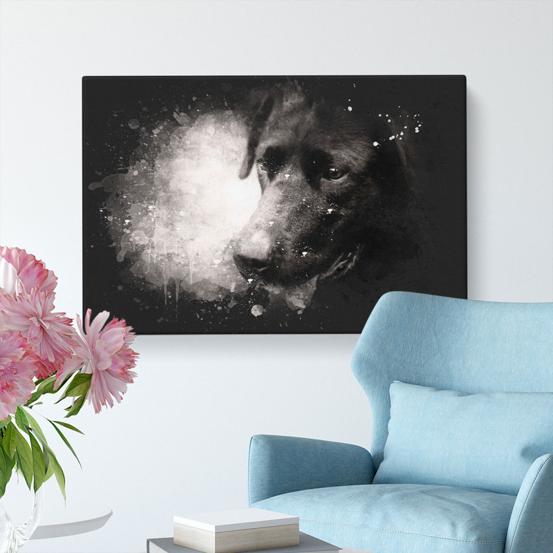 Black Labrador - Wrapped Canvas Painting, 60cm H x 91cm W x 3cm D