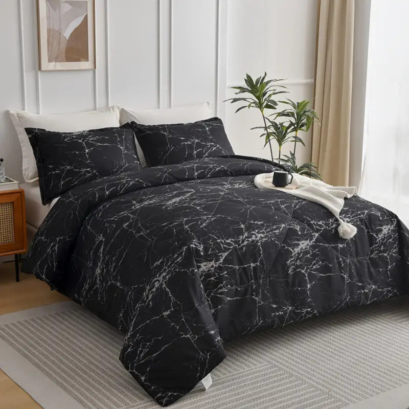 Ensemble de literie scintillant en marbre noir, Housse de couette grand + 2 taies d'oreiller