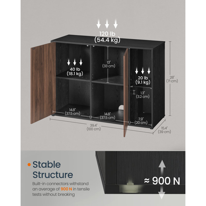 SONGMICS HOME Walery Superfast Toolless Assembly Cabinet With Lighting And Glass Shelf, Ink Black/Natural Walnut 