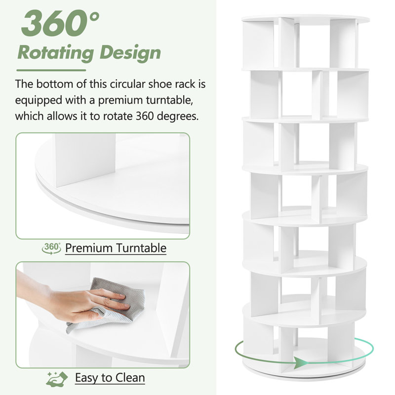 23.6'' Rotating Shoe Rack Tower, 7-Tier Spinning Shoe Shelf with 5 Grids Per Layer, Display Rack, 360° Revolving Shoe Carousel Closet Organizer for Entryway, Living Room