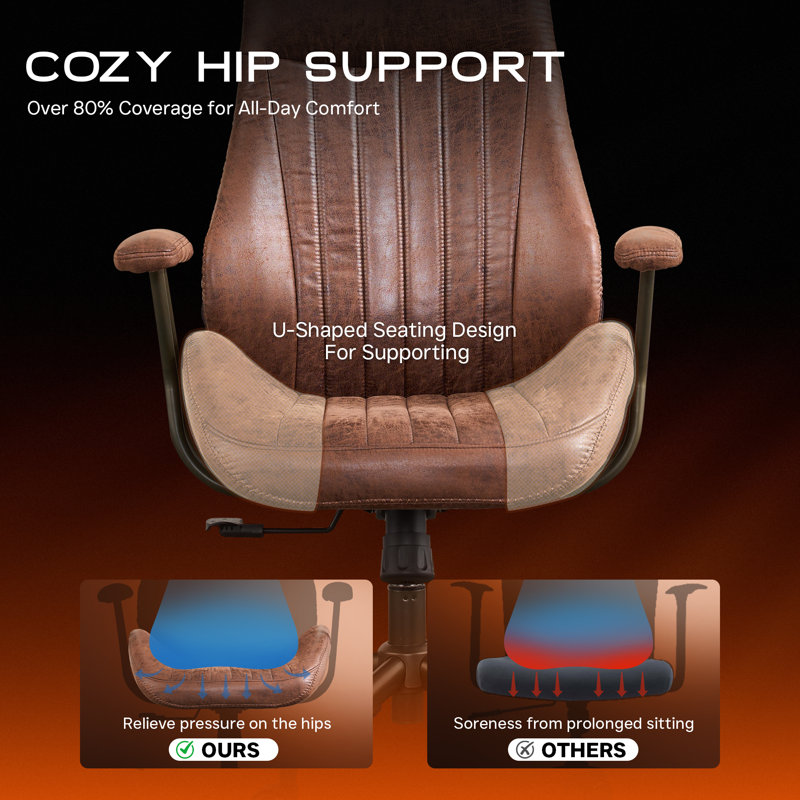 Chaise de bureau ergonomique pivotante avec vérin à gaz réglable, Marron foncé