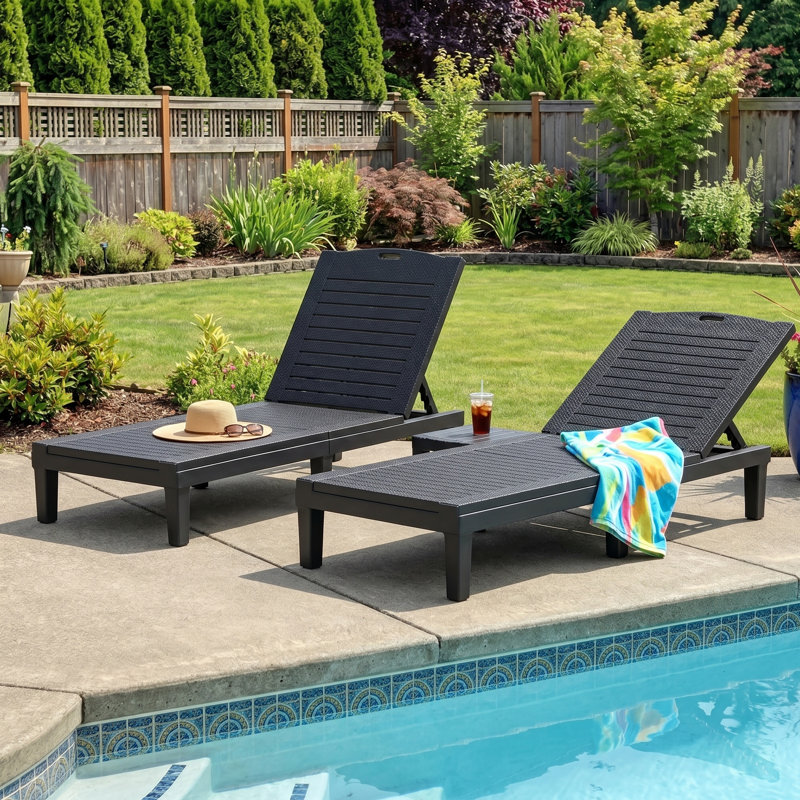 Reclining Chaise Lounge Chair - 5 Position Adjustable Backrest, Sun Lounger for Patio, Pool, Camping  (Set of 2)