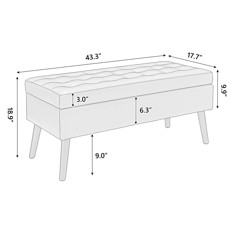 Banc de rangement avec accoudoirs 43,3 po avec pieds en bois, Brun, Noir