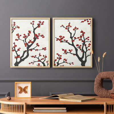 Red Berry Branch I-Premium Framed Print -Ready to Hang - No Nails Required - No Nails Required