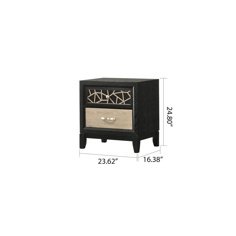Table de chevet noire et en bois naturel à 2 fonctions pour chambre à coucher moderne, option