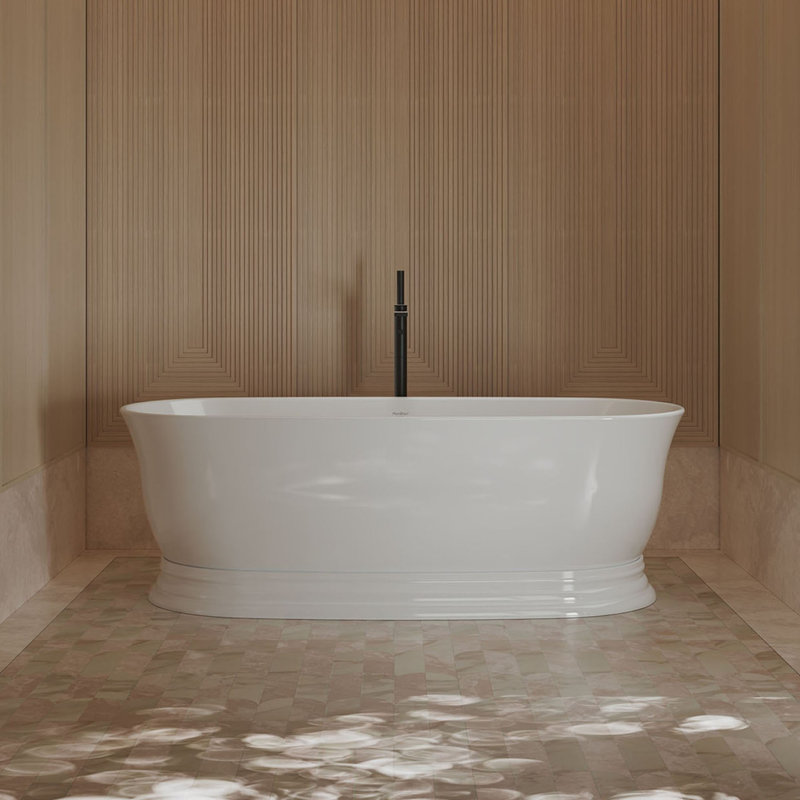 Baignoire autoportante MonBlari 71 po x 31,5 po en acrylique blanc avec trop-plein et bonde rétractable pour salle de bain