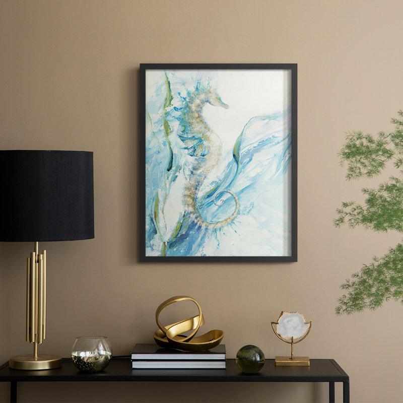 New Seahorse, reproduction encadrée - bois massif, H 11 po x l 9 po, Noir, noir, noir, noir