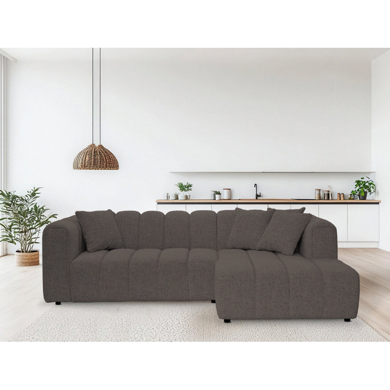 3 Seater Corner Sofa, Right Hand Facing, Polyester - Brown